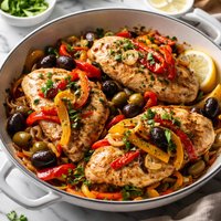 Chicken Breasts with Peppers Olives and Garlic