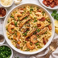 Chicken Carbonara Farfalle with Shrimp