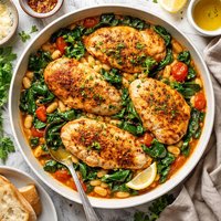 Chicken Cutlets with Spicy White Beans Kale
