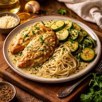 Chicken Dijon with Angel Hair Pasta and Fresh Zucchini