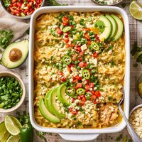 Chicken Enchilada Casserole in Green Chile and Sour Cream Sauce