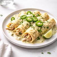 Chicken Enchiladas with Green Chili Sour Cream Sauce