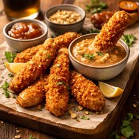 Chicken Fingers with Peanut Apricot Sauce