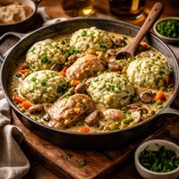 Chicken Fricassee with Chive Dumplings