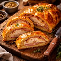 Chicken Ham and Swiss Cheese Baked in Puff Pastry