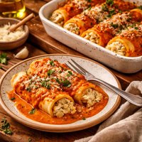 Chicken Manicotti with Red Pepper Cream Sauce