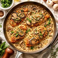 Chicken Paillardes Mushrooms in Creamy Cognac Dijon Sauce