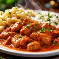 Chicken Paprikash with Dumplings and Rice