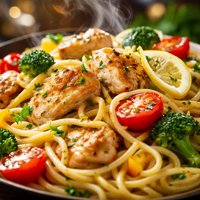 Chicken Pasta and Veggies in a Lemon Wine Sauce