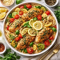 Chicken Piccata with Summer Vegetable Pasta