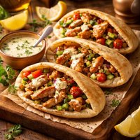Chicken Pitas with Lemon Garlic and Cumin Dressing