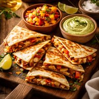 Chicken Quesadillas with Fruit Salsa and Avocado Cream