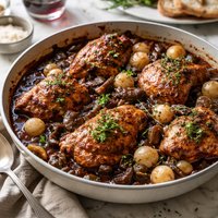 Chicken Ragout with Onions and Red Wine