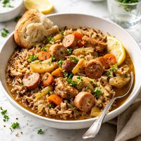 Chicken Sausage and Cabbage Stew with Wild Rice