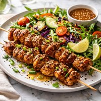 Chicken Sesame Kabobs with Salad