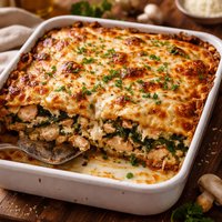 Chicken Spinach Mushroom Cheese Lasagna Casserole