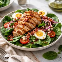 Chicken Spinach Salad with Warm Bacon Dressing