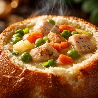 Chicken Stew in a Bread Bowl