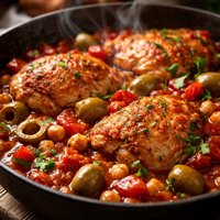 Chicken Stew with Tomatoes Chickpeas and Olives