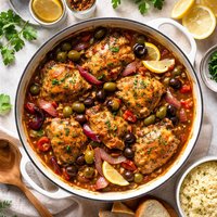 Chicken Stewed with Olives and Onions