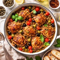 Chicken Thighs with Tomatoes Olives and Capers
