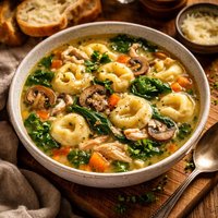 Chicken Tortellini Soup with Mushrooms and Spinach