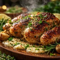 Chicken Under a Brick with Fresh Herbs and Garlic Sauce