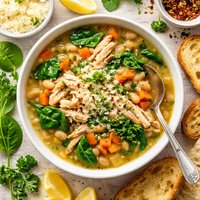 Chicken White Bean Soup with Spinach Parmesan