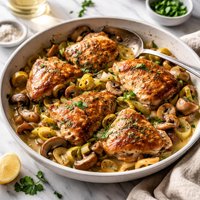 Chicken with Leeks Mushrooms and Wine