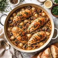 Chicken with Pearl Onion and Cremini Mushroom Sauce