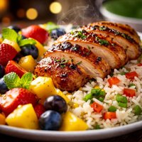 Chicken with Rice and Fruit Salad