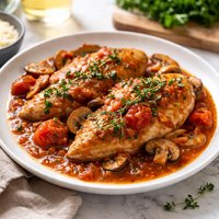 Chicken with Tomato Cognac Wine Sauce and Mushrooms