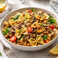 Chickpea and Mushroom Vegeroni Bow Ties