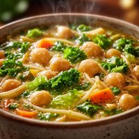 Chickpea and Romaine Soup with Golden Vermicelli