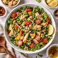 Chickpea Artichoke Heart and Tomato Salad with Arugula