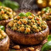 Chickpea Pesto Stuffed Mushrooms