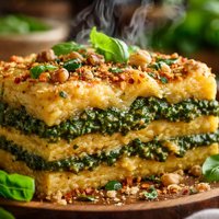 Chickpea Polenta Lasagna with Spinach Walnut Pesto