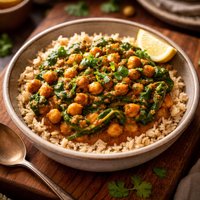 Chickpea Spinach Curry Over Brown Rice
