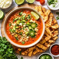 Chihuahua Tomato Soup with Crispy Lime Chili Tortillas