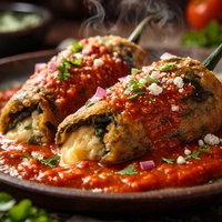Chiles Rellenos with Roasted Red Pepper Sauce