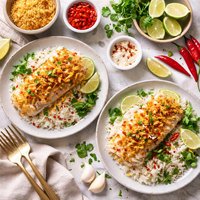 Chili and Lemon Crumbed White Fish with Coconut Rice