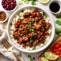 Chili Cranberry Pork Over Rice