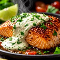 Chili Roasted Salmon with Cilantro Cream