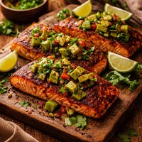 Chili Rubbed Salmon with Cilantro Avocado Salsa