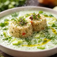 Chilled Cucumber Yogurt Soup with Bulgur Timbales
