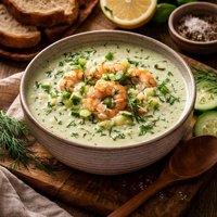 Chilled Summer Cucumber Shrimp and Dill Soup