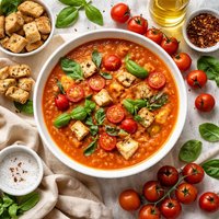 Chilled Tomato Roasted Garlic and Basil Soup