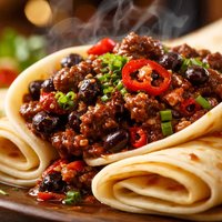 Chilli Beef N Black Beans with Pancakes