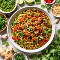 Chilli Chicken Noodles with Coriander Pesto
