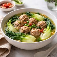 Chinese Cabbage Bok Choy and Pork Meatball Soup